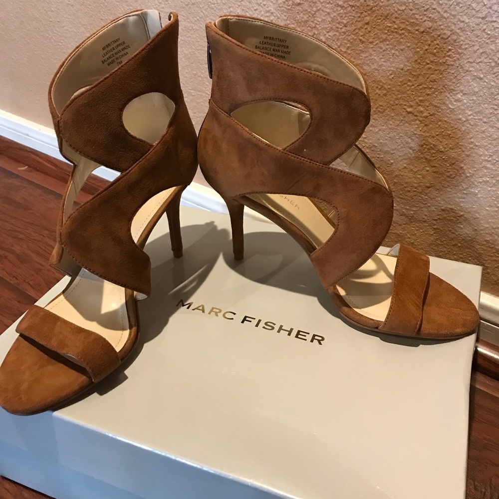 Marc Fisher Cognac Suede Cut-out Sandals: Brittany